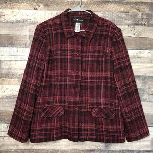 Sag Harbor Women’s Size 14 Jacket Suit Blazer Pink/Black Plaid Button Up Poly